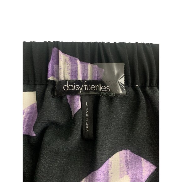 Daisy Fuentes Purple & Black Abstract Print Elastic Square Neckline Dress Large - Picture 9 of 9